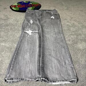 GREY ACID WASH Y2K PJ BLACK JEANS😮‍💨